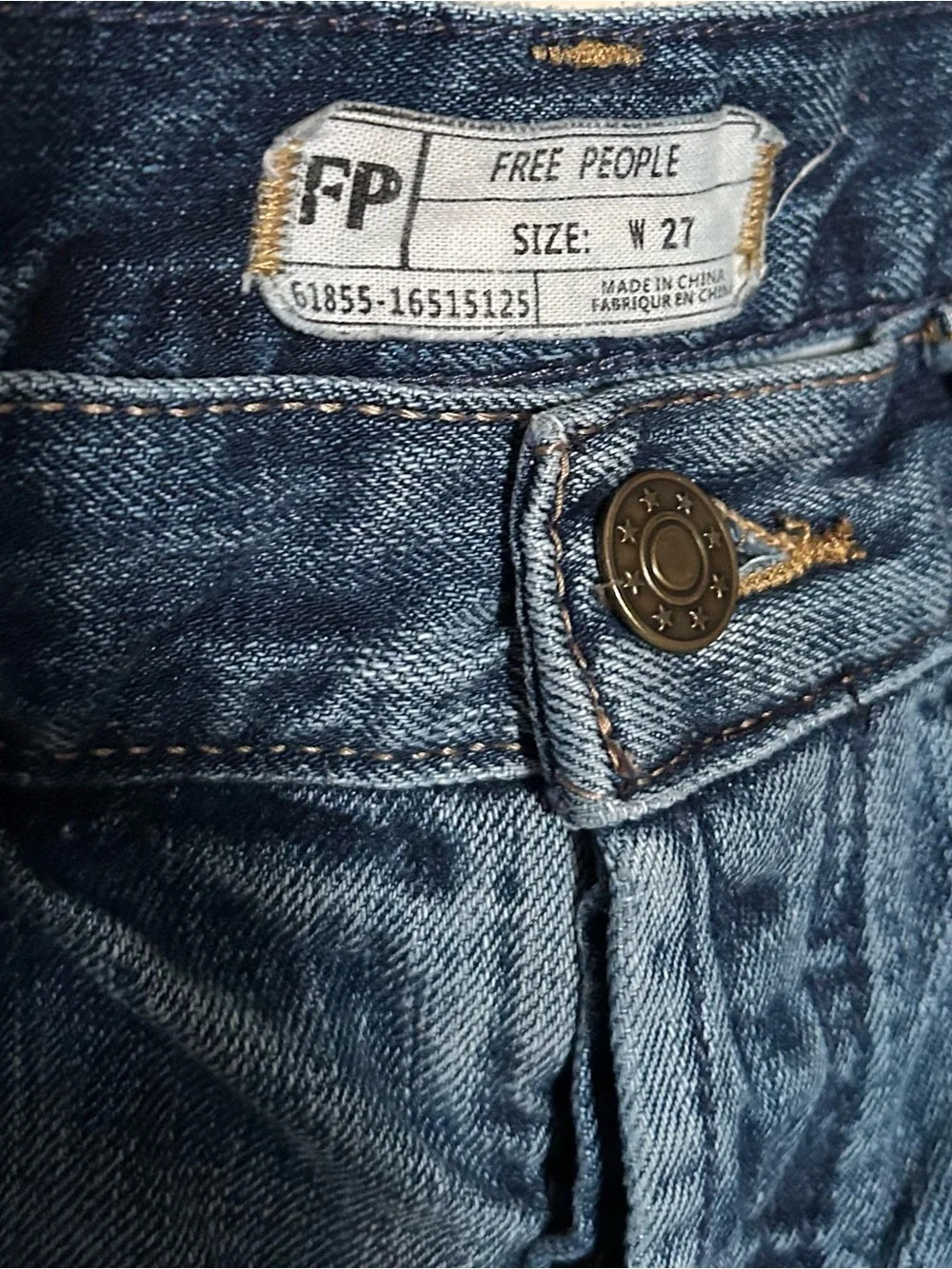 Free People Medium Blue Denim Jeans with Star-Stamped Button